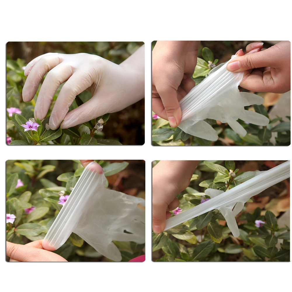 100 шт прозрачные одноразовые ПВХ перчатки для мытья посуды кухня латексные