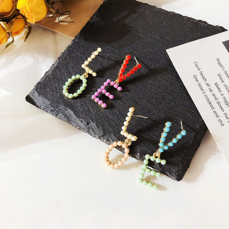 Корейские серьги с имитацией жемчуга милые серьги-подвески буквенным принтом в