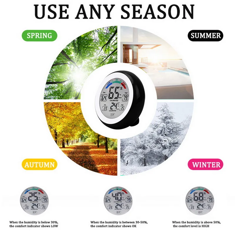 Комнатный термометр-гигрометр с цифровым ЖК-дисплеем круглый беспроводной