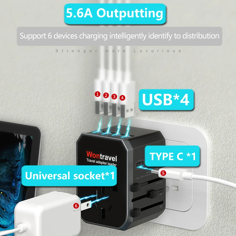 Универсальный адаптер для путешествий переходник с USB TYPE-C глобальное