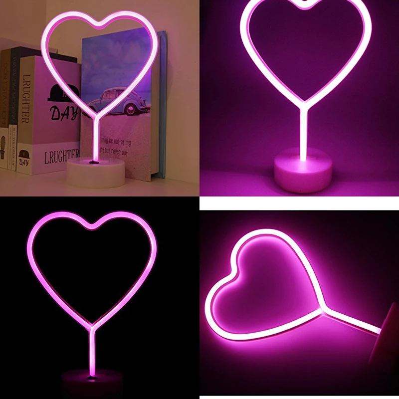 

Neon Heart Light LED Neon Signs Night Light Room Decor Heart Shaped with Holder Base Table Neon Light for Bedroom