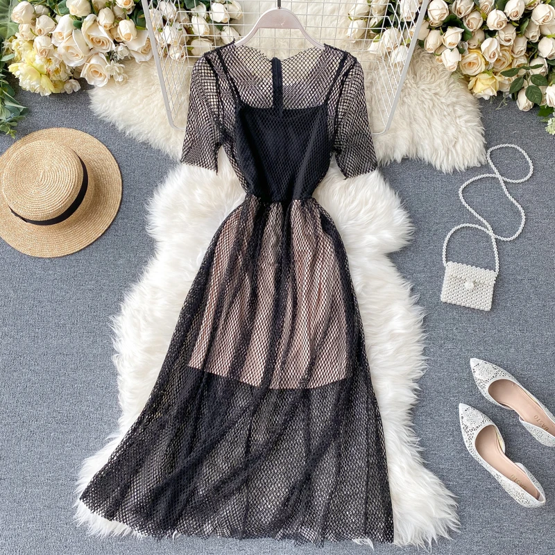 Женское платье с коротким рукавом повседневное Прозрачное вырезами модель L371