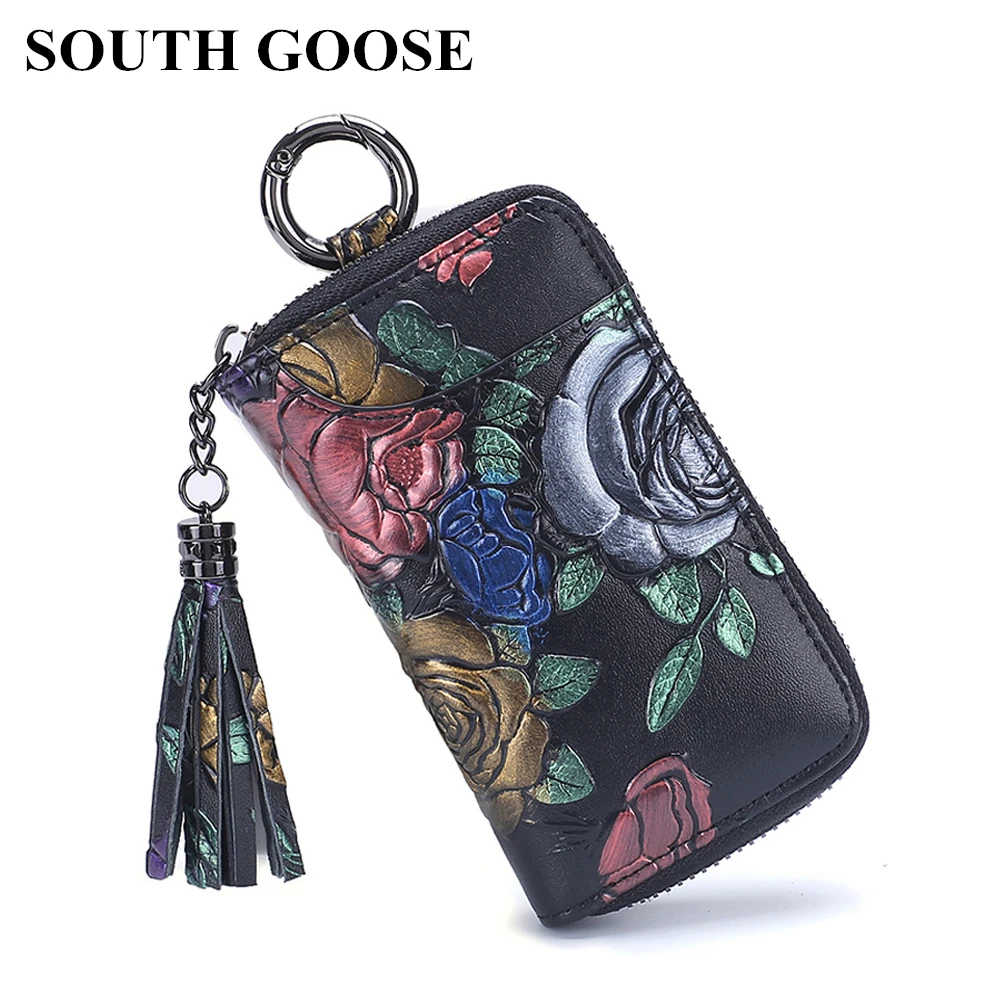 Женский кожаный кошелек для ключей SOUTH GOOSE модный розовый рельефный органайзер