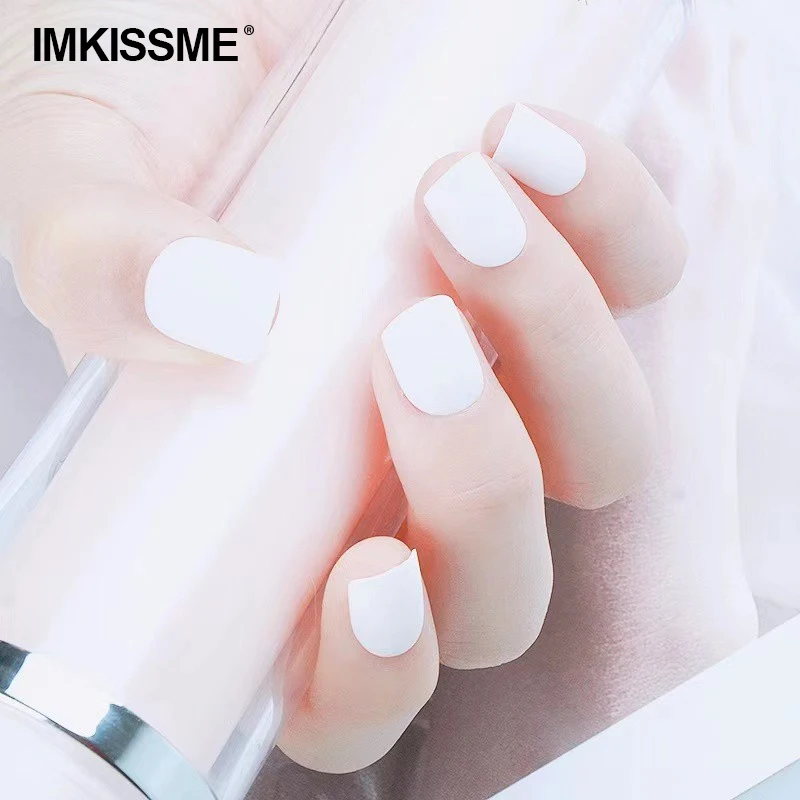 

IMKISSME 24Pcs White Acrylic Fake Nails Art Matte False Nail Set Sensual IK38-3#