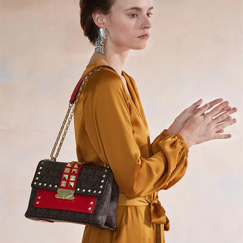 

2021 New Fashion Luxury Designer Ladies High-quality Leather Retro Printing Rivet Chain Flap Underarm Bag Crossbody Shoulder Bag