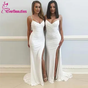 Bridesmaid Dresses Long 2020 Spaghetti Straps V-Neck Mermaid Simple Wedding Guest Dress Side Split Cheap Women Party Gown Bridesmaid Dresses Long 2020 Spaghetti Straps V-Neck Mermaid Simple Wedding Guest Dress Side Split Cheap Women Party Gown