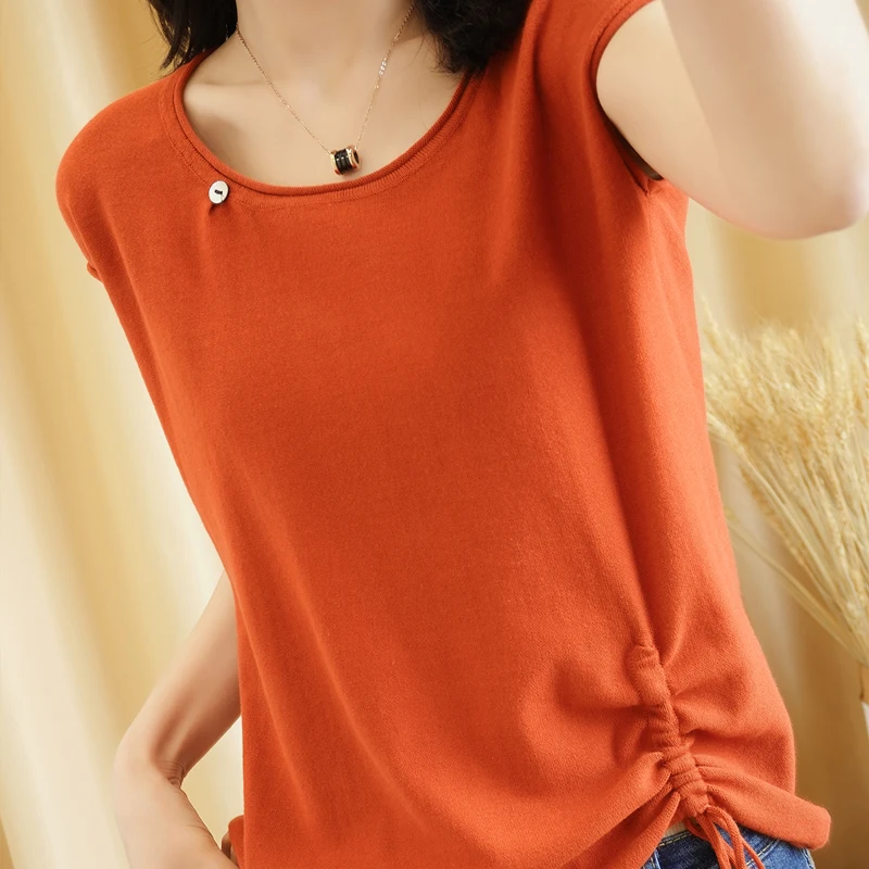 

2020 new summer women sweater o neck casual solid cutton autumn short sleeve sweaters pullovers shirts women knitting oversized