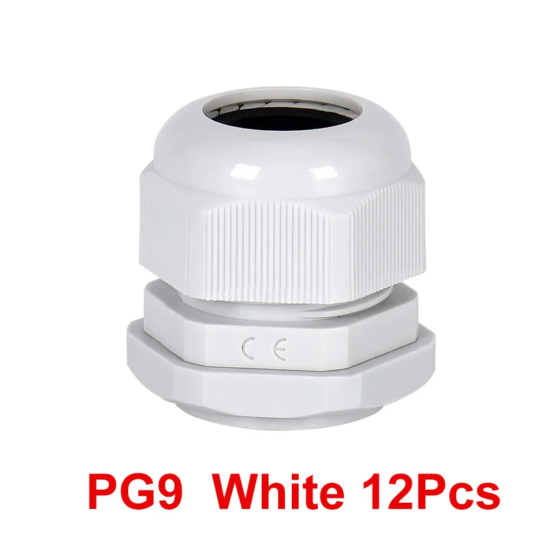 PG9 White 12Pcs PG нейлоновый кабельный ввод пластиковый Электрический провод водонепроницаемый соединительный кабель IP68 PG7 PG9 PG11 PG13.5 PG16 PG19 4-50 мм Gram Head CE - Цвет: PG9 White 12Pcs