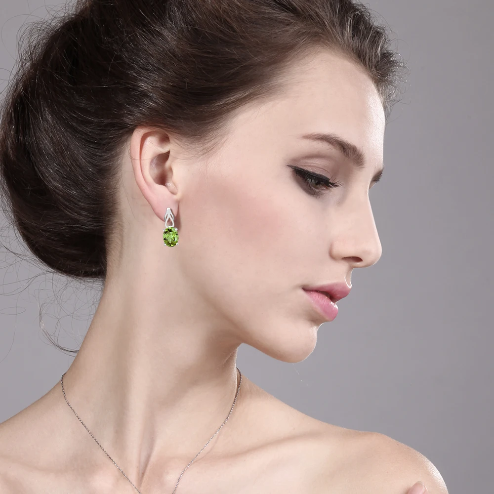 Женские серьги из стерлингового серебра с зеленым камнем Перидот (2 70 cttw 9X7MM