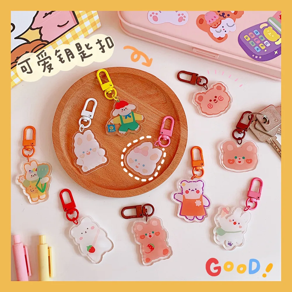 

Creative Acrylic Animal Key Chains Korean Style Cartoon Cute Sweet Dogs Rabbit Bear Bag Pendant Wholesale Jewelry Student Gift