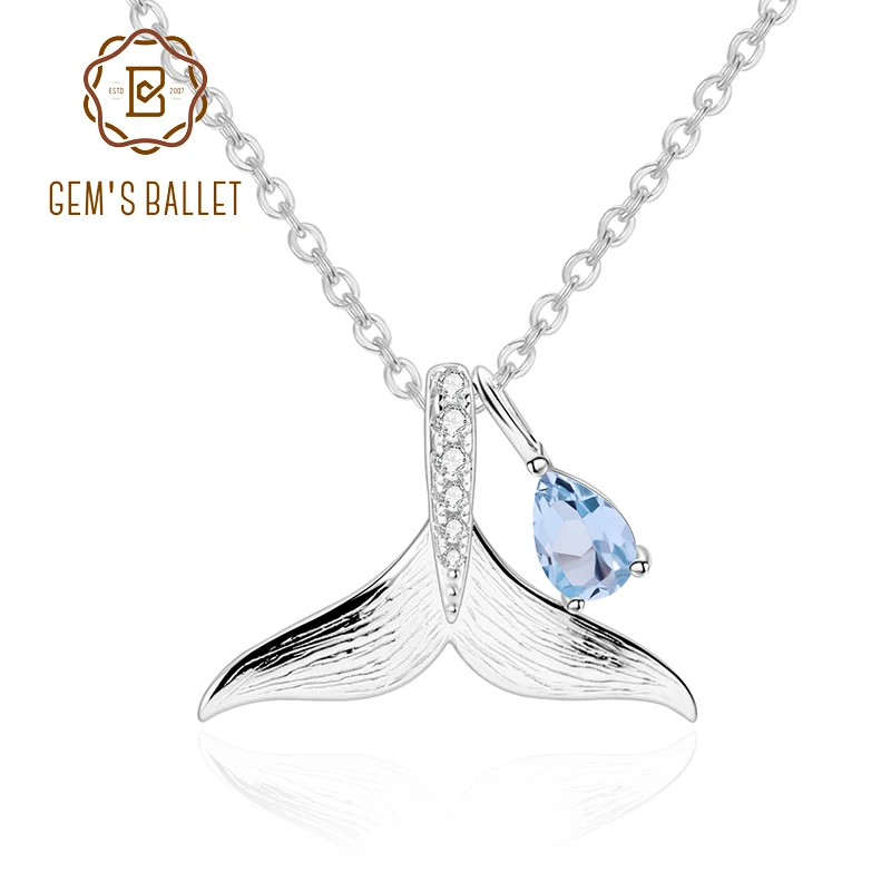 Женская подвеска из серебра 925 пробы с натуральным голубым топазом | Украшения и