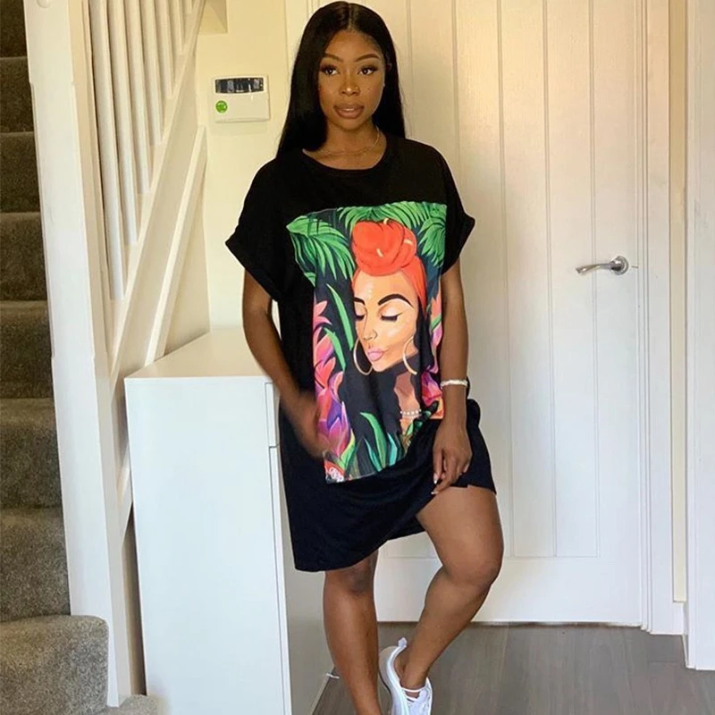 Летнее свободное платье футболка женское повседневное мини с коротким рукавом и