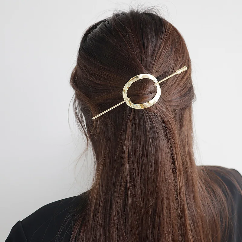 

2021 Gold Silver Color Metal Geometric Round Square Hollow Removable Top Clip Hair Sticks Headwear Accessories for Women