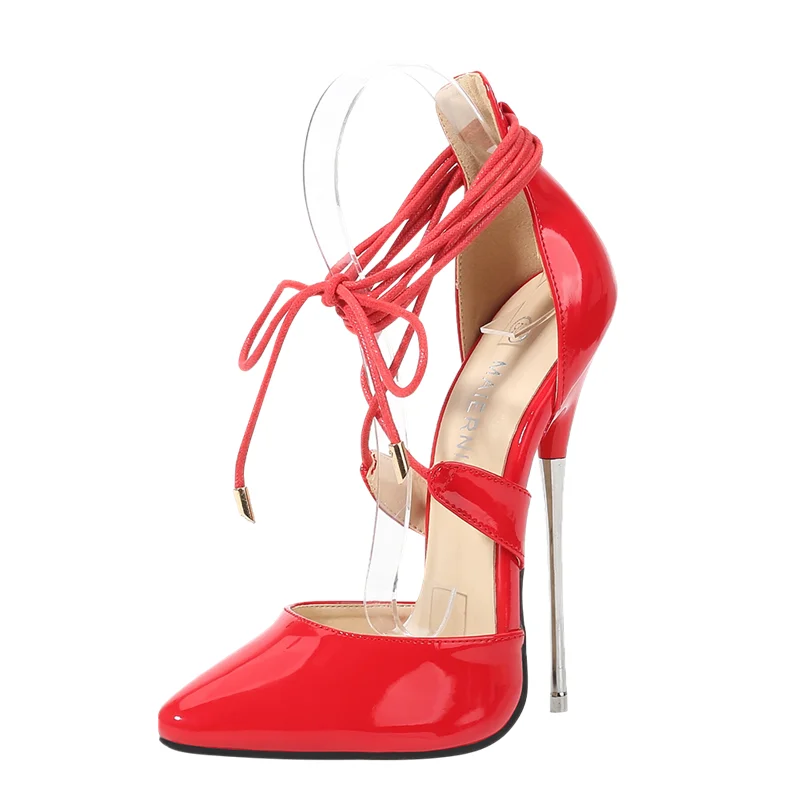 

LLXF Sandals Ladies Shoes woman 16cm Thin High Heels Cross strap Pointed Toe Stiletto female Pink Party Pumps sandalia feminina
