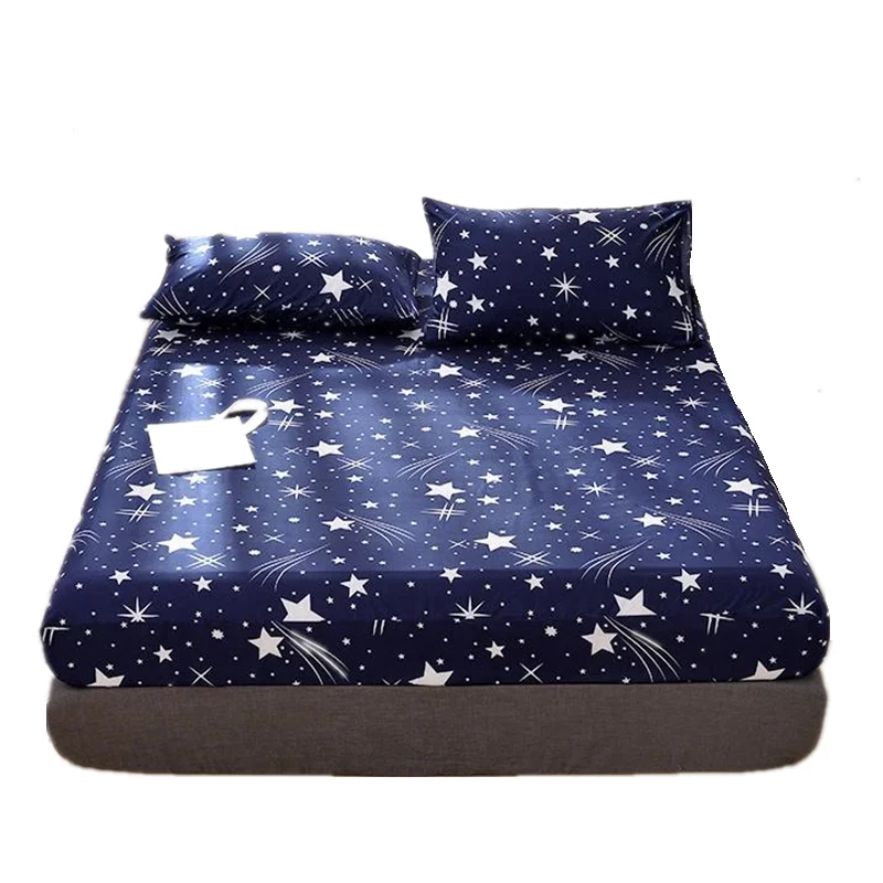 

3pc Bed Sheet with Pillowcase Geometric Printed Fitted Sheet With Elastic Bed Linen Polyester Mattress Cover Queen Size