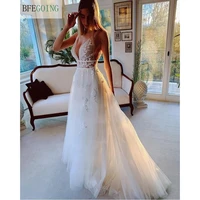 ivory lace tulle beading v neck bridal gowns floor length a line wedding dresses court train custom made