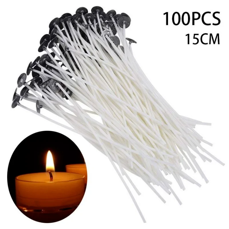 

100Pcs/set Candle Wicks Smokeless Wax Pure Cotton Core 15cm DIY Candle Making Pre-waxed Wicks for Party Supplies
