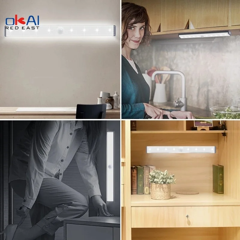 

PIR Motion Sensor LED Under Cabinet Light Auto on/Off 6/10 LEDs M for Kitchen Bedroom Closet Wardrobe Night Lights Wholesale