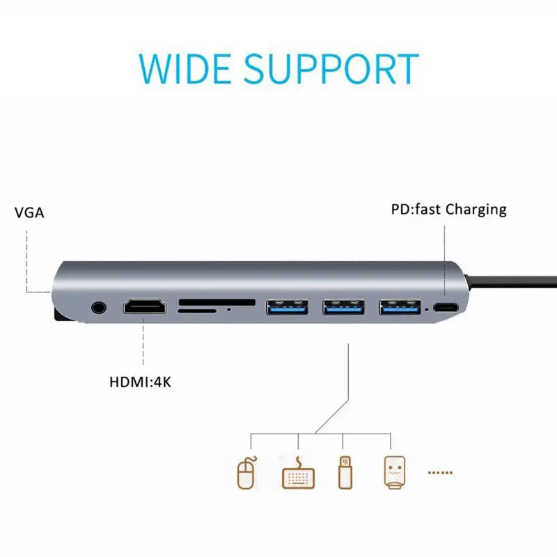 9 в 1 Thunderbolt 3 док станция USB C HUB Type c HDMI + VGA с аудио HD конвертером адаптер для Macbook Samsung