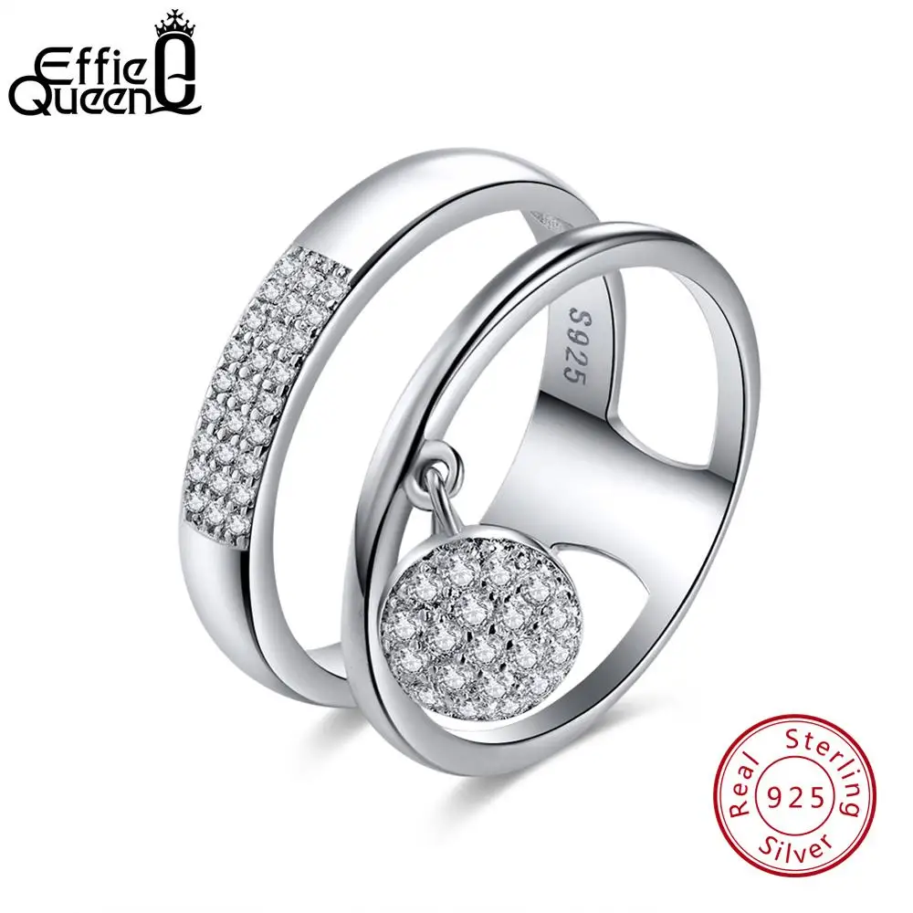 Effie queen,, настоящее 925 пробы, серебряные кольца для женщин, AAA, блестящие кольца с кубическим цирконием, наборы, Женские Ювелирные изделия для вечеринки, модные BR54
