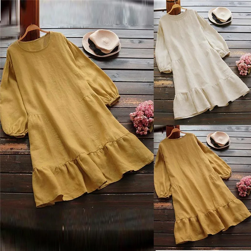 Женское весенне-осеннее платье модное повседневное однотонное свободное с