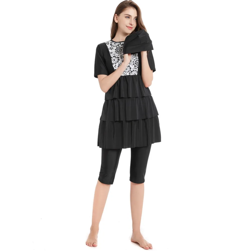 

Muslim fashion 2021 Swimwear Women Modest Patchwork Full Cover Long Sleeve Swimsuit Islamic Hijab Islam Burkinis Wear Bathing