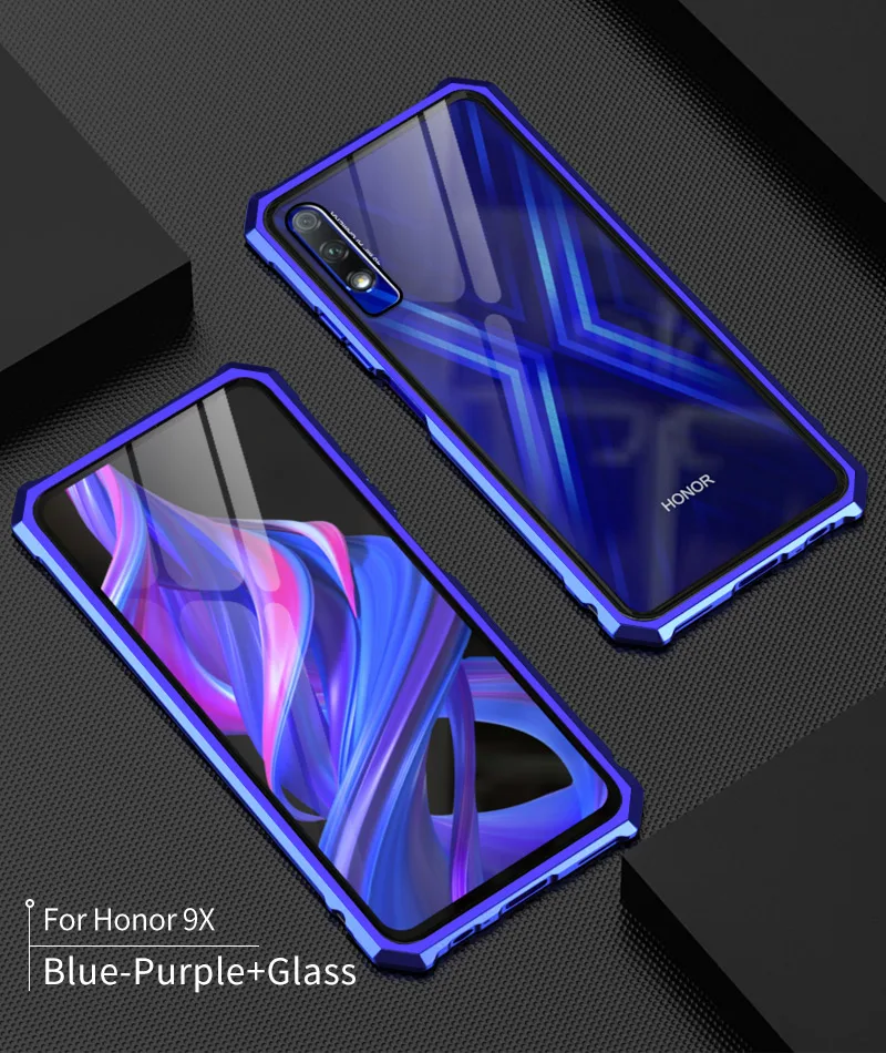 OMEVE для huawei Honor 9X чехол с металлической рамкой и закаленным стеклом задняя крышка для huawei Honor 9X Pro Чехол Honor 9X бампер чехол
