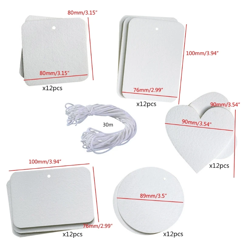 

60 Pcs Sublimation Air Freshener Blanks Car Scented Hanging Sheets Felt White Fragrant Sheets with 30m Rope