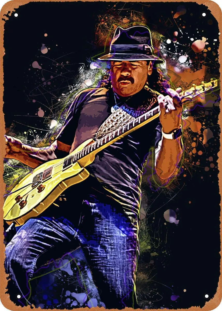 

FLmiling Rock Art Carlos Santana Plaque Poster Metal Tin Sign Retro Vintage 8x12 Inch Wall Decor