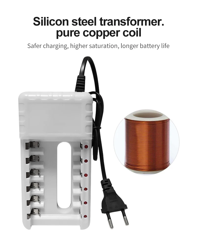 PHOMAX N601W 2.4V EU With cable batteris charger 6-slot LED display smart Ni-MH / Ni-Cd AA AAA rechargeable battery fast | Электроника