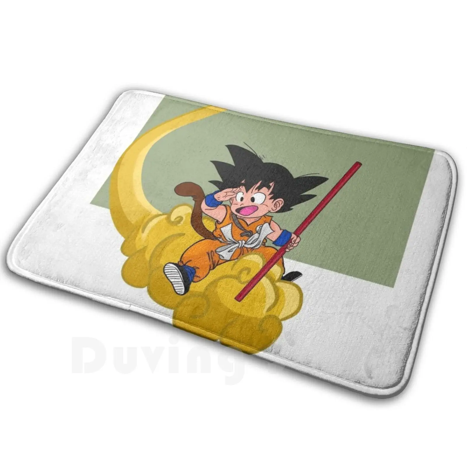 Goku On Nimbus Soft Non-Slip Mat Rug Carpet Cushion Goku Nimbus Anime Kid Drawings Sleeve Childhood Yellow Orange Green Happy