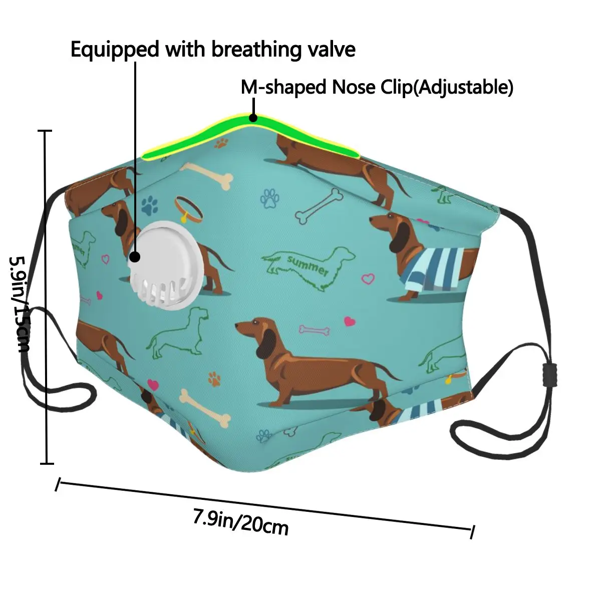 

Dachshund Dogs And Bones Face Mask Respirator Washable Reusable Mouth Masks with Filter for Men Women