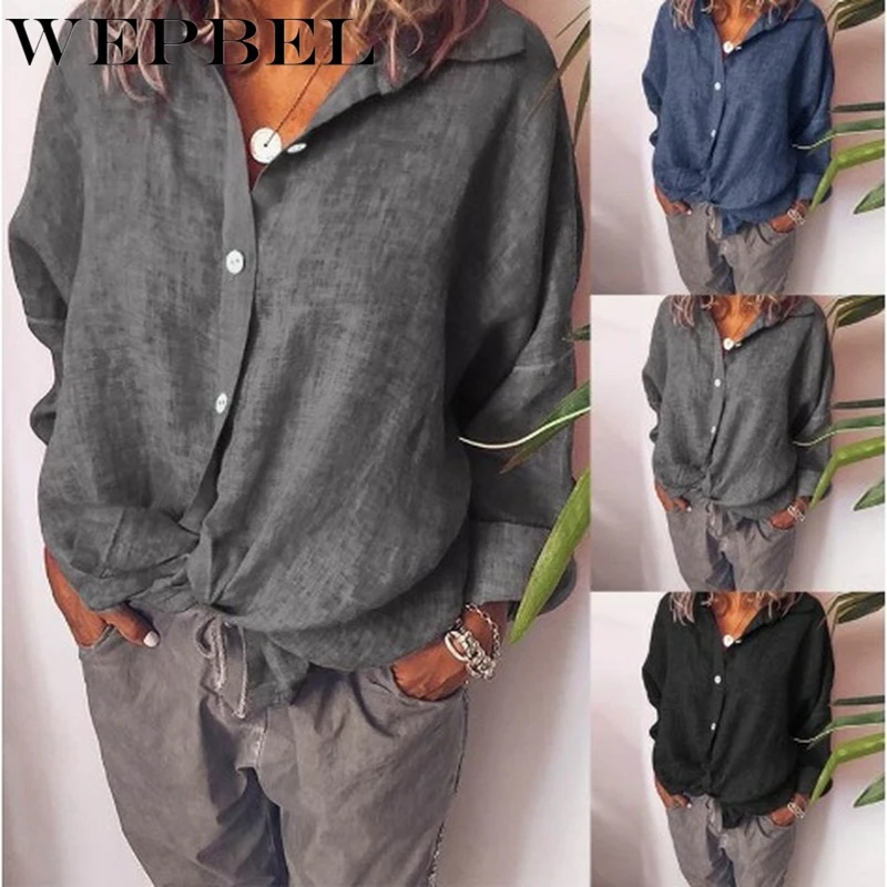 Женская однобортная блузка WEPBEL элегантная Свободная рубашка из хлопка и льна с