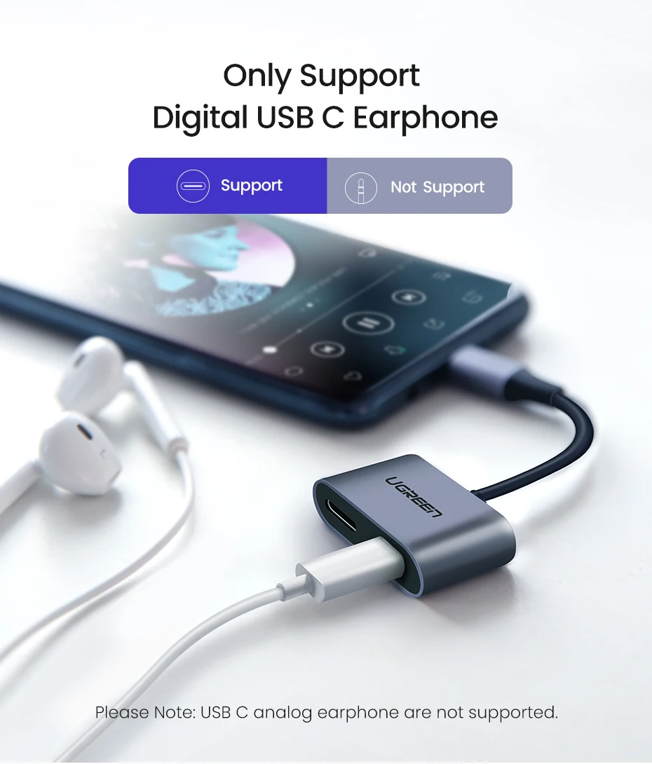 UGREEN 2 в 1 Тип C к двойной цифровой USB C аудио сплиттер под Наушники Адаптер для iPad Pro Google Pixel 2XL huawei P30 Pro Mi8