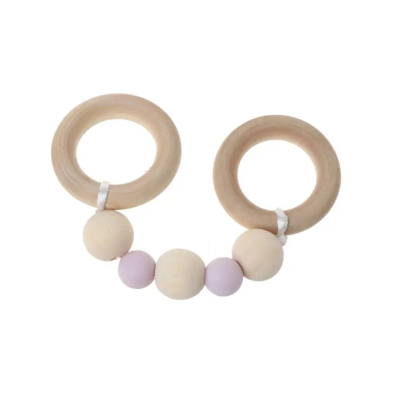 

Baby Play Gym Montessori Toys Baby Teether Beech Wood Ring Silicone Beads Wooden Rattle