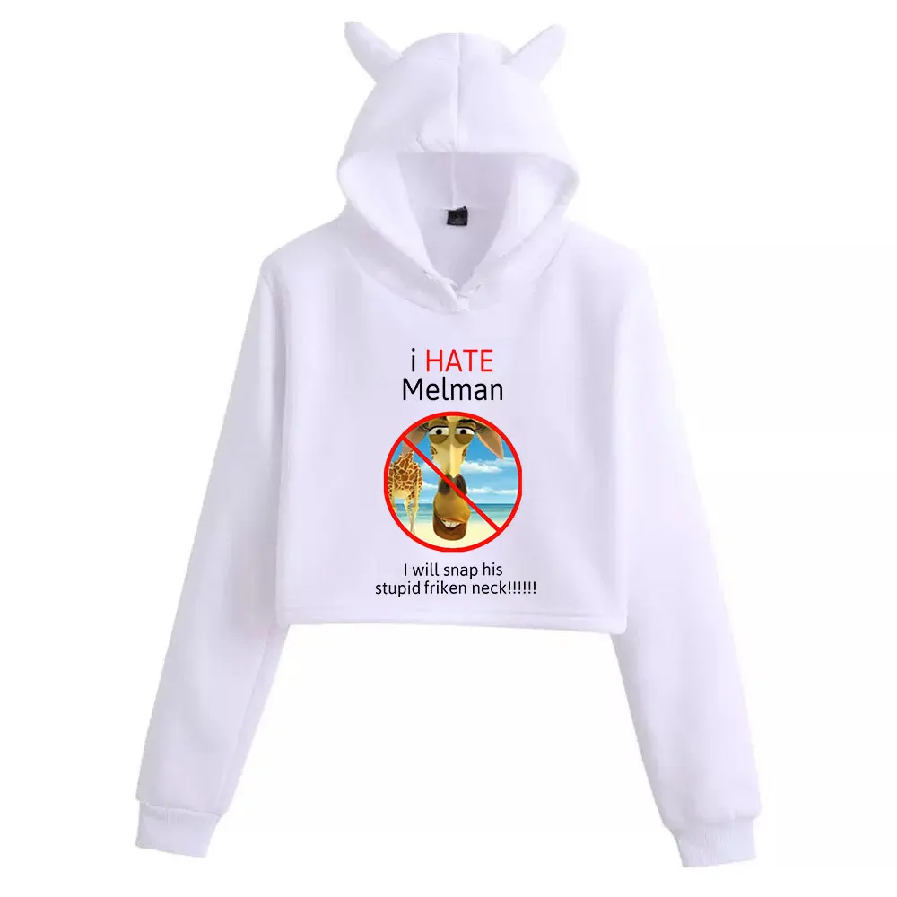

I Hate Melman Hoodies Harajuku Oversize Women's Cartoon Hooded Sweatshirt Fashion Casual Cat Ears Belly Button Hoodies Woman