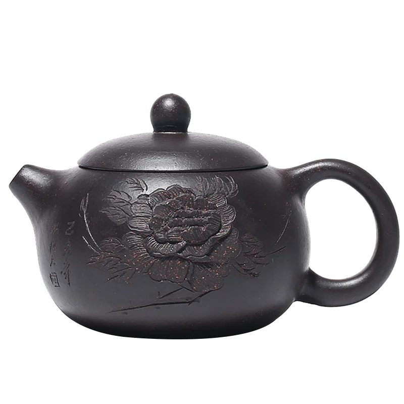 

Yixing purple clay teapot handmade ball hole peony Xishi teapot raw ore Black Diamond teapot online shop