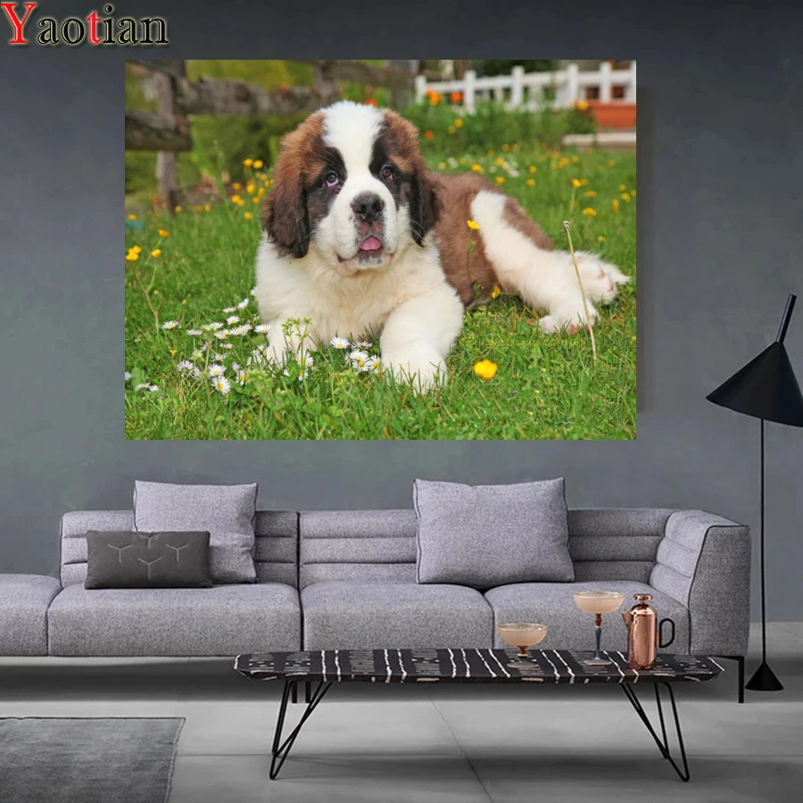 

Diy 5d diamond painting saint bernard dog animal mozaika handmade embroidery cross stitch kit full square round drill home decor