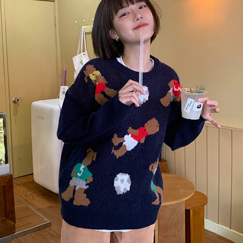 

HWLZLTZHT Harajuku Kawaii Knitted Sweaters warm women's sweaters 2020 Autumn Winter women's wool sweater Women's jumper
