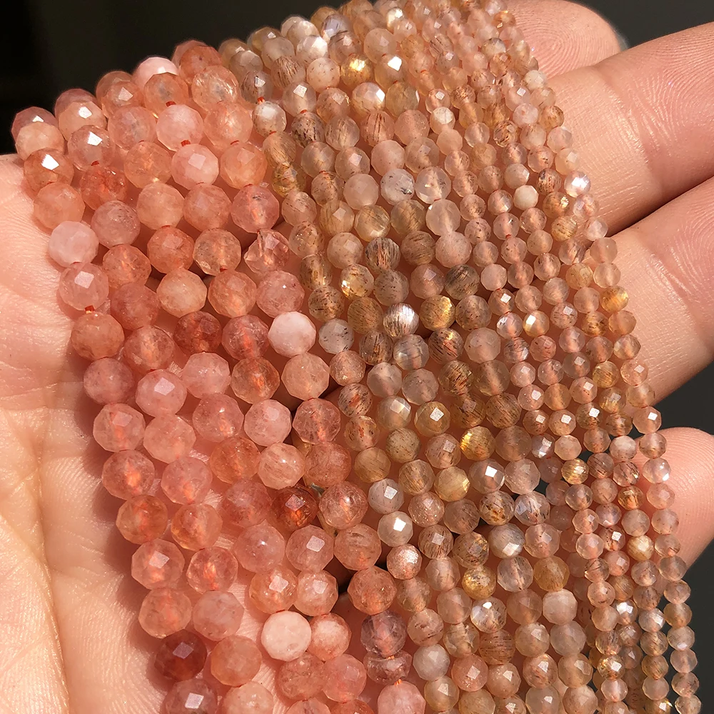 

A+ Natural Sunstone Beads Faceted Gem Loose Spacer Beads for Jewelry Making DIY Bracelet Earrings Accessories 15''Inches 2 3 4mm