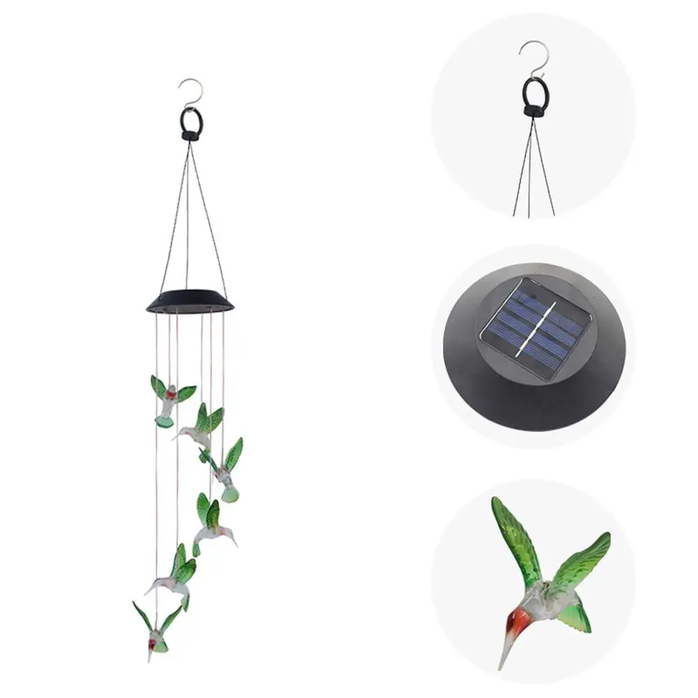 

LED Color-Changing Solar Wind Chime Lamp Waterproof Hummingbird Solar Power Lamp for Home Party Garden Decoration