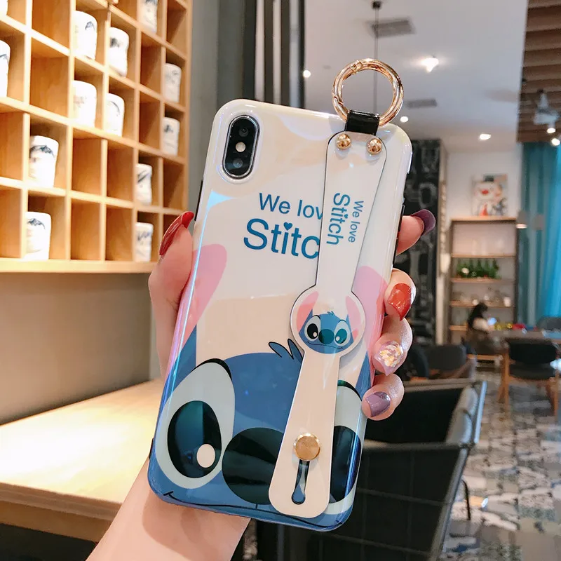 Чехол для iPhone 6 6s 8 Plus X XR XS 11 Pro Max с милым мультяшным синим светом напульсник задняя