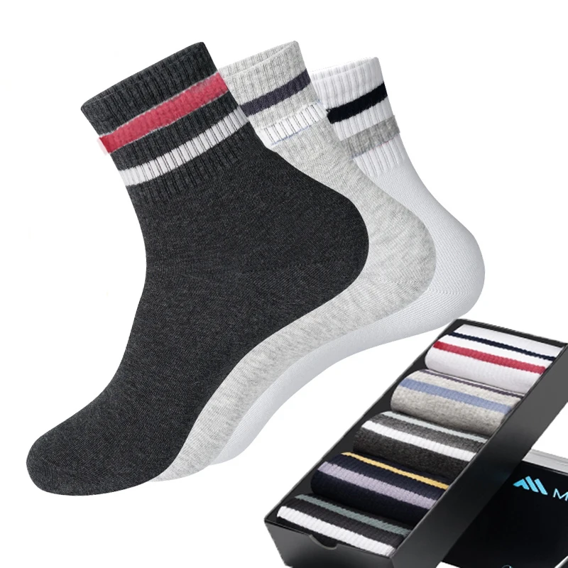 

Business men's socks spring and autumn leisure in tube cotton socks sweat-absorbent stripes hit color stockings wholesale