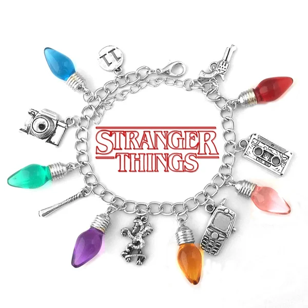 

TV Stranger Things Charm Bracelet Axe Camera Phone Glasses 11 Logo Alloy Pendant Crystal Bracelets Friend Girl Birthday Gifts