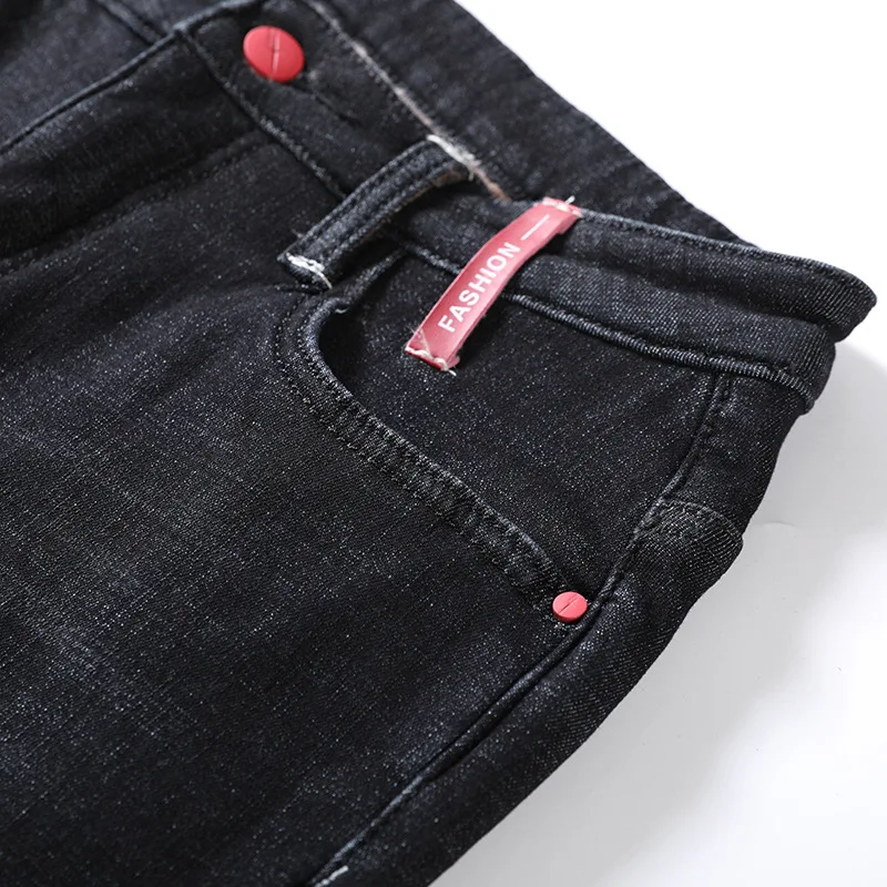 

Autumn and Winter slim-fit men's jeans plus velvet black Korean style stretch small straight thick jeans men's trend