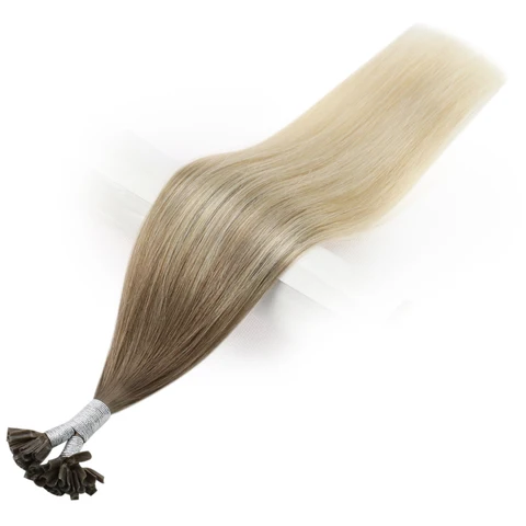 Полный блеск кончик ногтей наращивание волос фьюжн волосы балаяж цвет Кератиновый клей бусины предварительно скрепленные U Кончик человеческих волос 40-50 г машина Remy