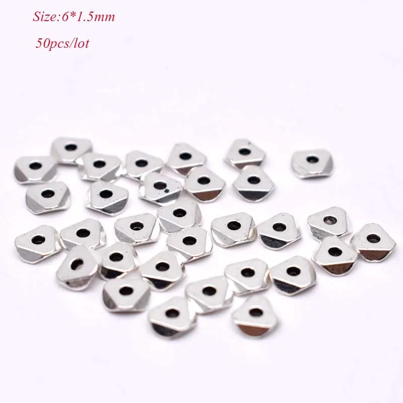 6*1.5mm 50pcs/lot Round Silver Metal Spacer Charm Beads Spacer Beads Fit DIY Bracelet Jewelry Making Findings