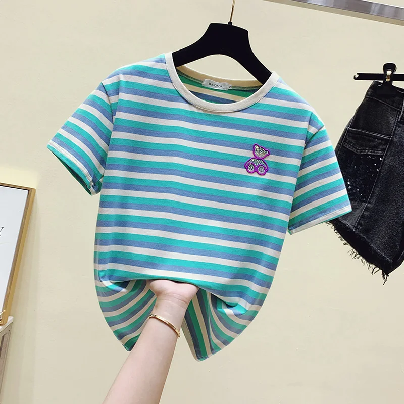 Футболка для женщин 2021 летние футболки рубашки с бриллиантами на каждый день