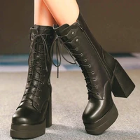 motorcycle ankle boots womens genuine cow leather round toe platform boots female high heels fashion oxfords rivets party pump