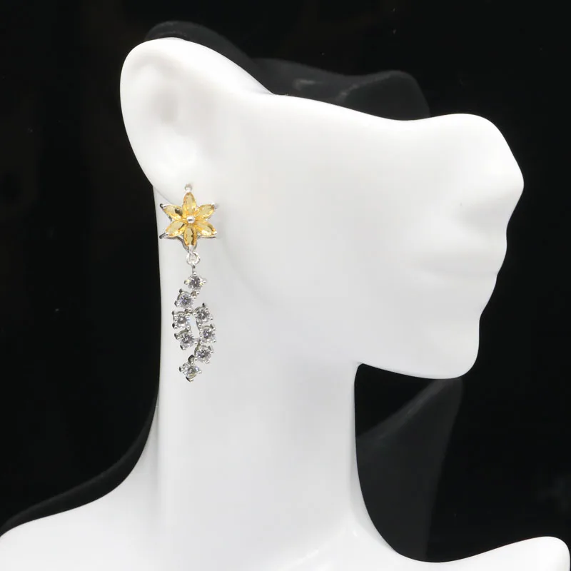 Женские серьги пусеты 4 6 г из серебра 925 пробы с золотым цитрином 38x12